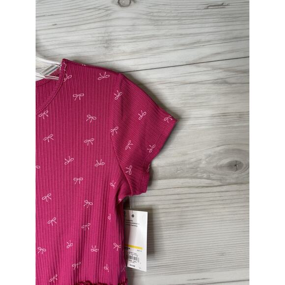 Jumping Beans Dress Girls 10 Pink Pretty Bows Short Sleeve Skater Ribbed - Picture 3 of 10